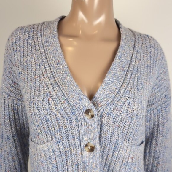 Madewell Speckled Ribbed Cardigan Sweater Slouchy Grandpa Buttoned Vneck Rainbow - Picture 3 of 12